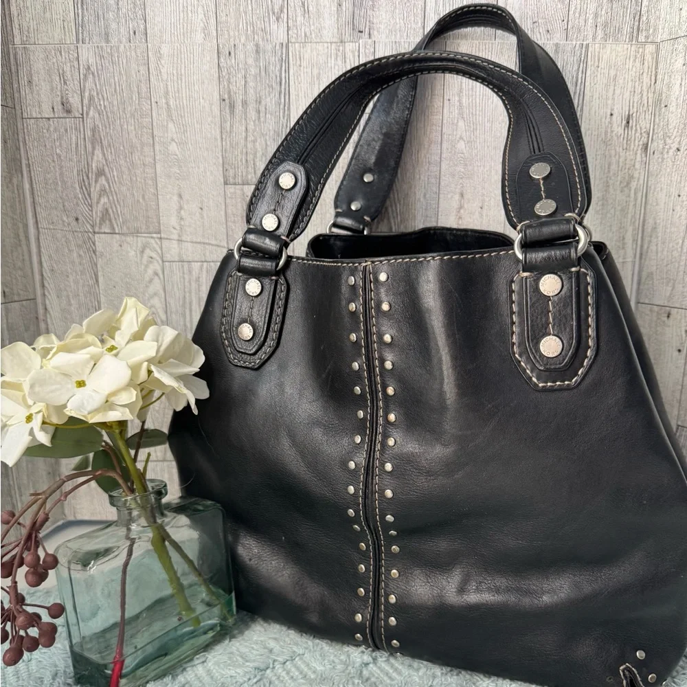 Michael Kors Black Leather Studded Shoulder Bag - Picture 2 of 15